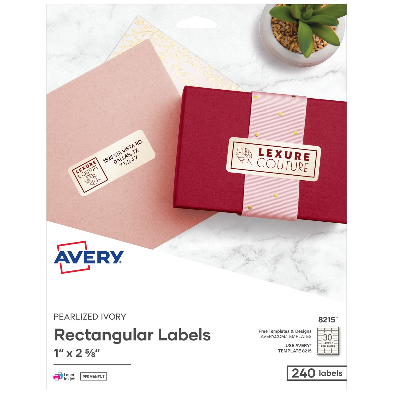 Avery Printable Blank Address Labels, 1" x 2-5/8", Pearlized Ivory, 240 Customizable Labels (8215)